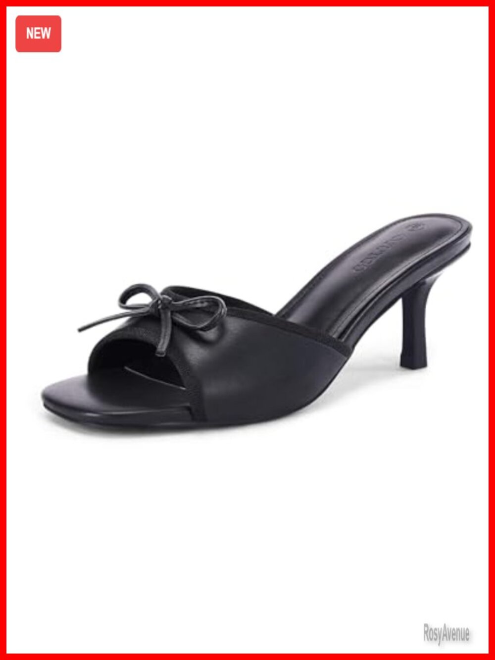 Women's Bow Mules Heels Kitten Heel Square Toe Slide Sandals Faux Leather